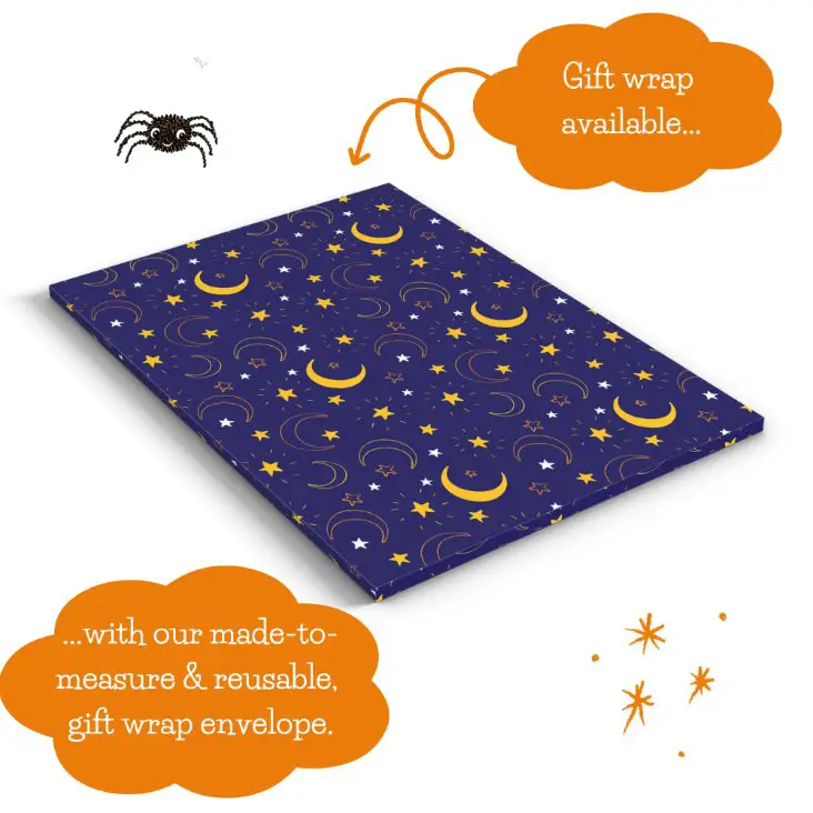 Gift wrap envelope with moon & stars motif, for our personalised birthday books by Tickled Moon