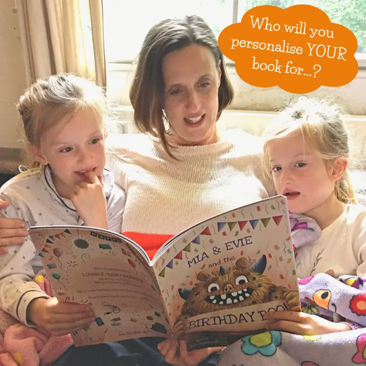 Mummy and twin girls reading their personalised book by Tickled Moon a unique, heartfel,t keepsake