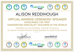 Certificate for Alison Reddihough as the Virtual Awards Ceremony Speaker