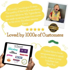 What's That a unique personalised storybook – 5-star reviews from gift-givers, joyful reading moments shared by families, as seen in the press