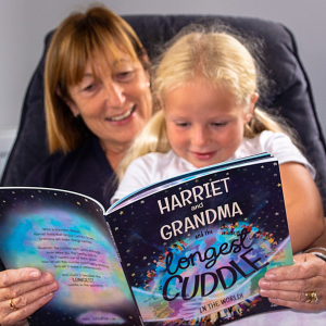 harriet-and-grandma reading the longest cuddle personalised book