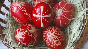 basket of red Easter eggs