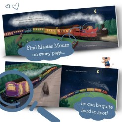 Illustrated seek-and-find page with Master Mouse character throughout the book