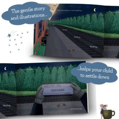 Illustrated page from The Sleepytown Express with child's name throughout the book