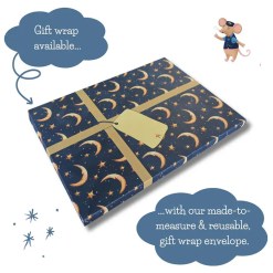 Moon and stars gift wrap for a calming children’s bedtime book