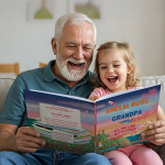 Grandpa & granddaughter laughing & reading All The Love