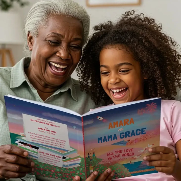 child & adult reading all the love